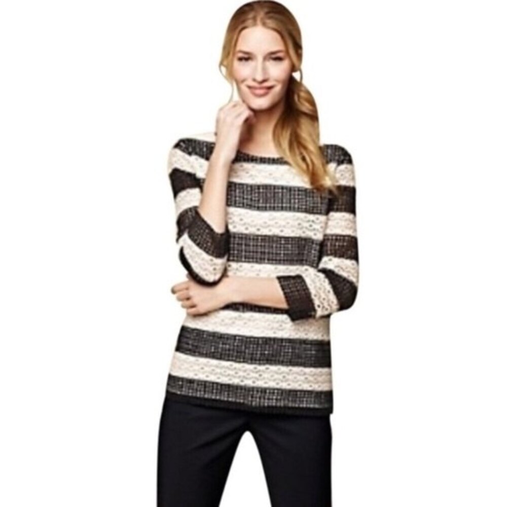 Talbots Woman Eyelet Crotchet Striped Blouse X